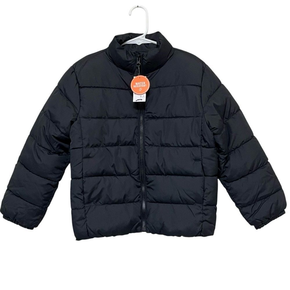 The Children's Place Black Puffer Jacket Zip Up Water Resistant Packable Size S